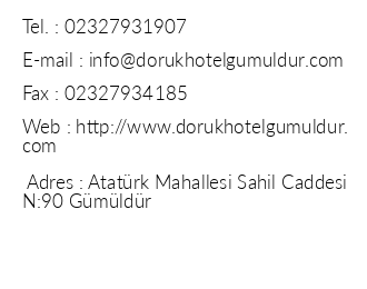 Doruk Hotel Gmldr iletiim bilgileri